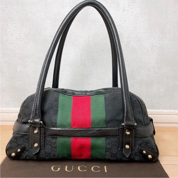 Gucci Black and Green Shoulder Bag with Red Stripe - Picture 3 of 12